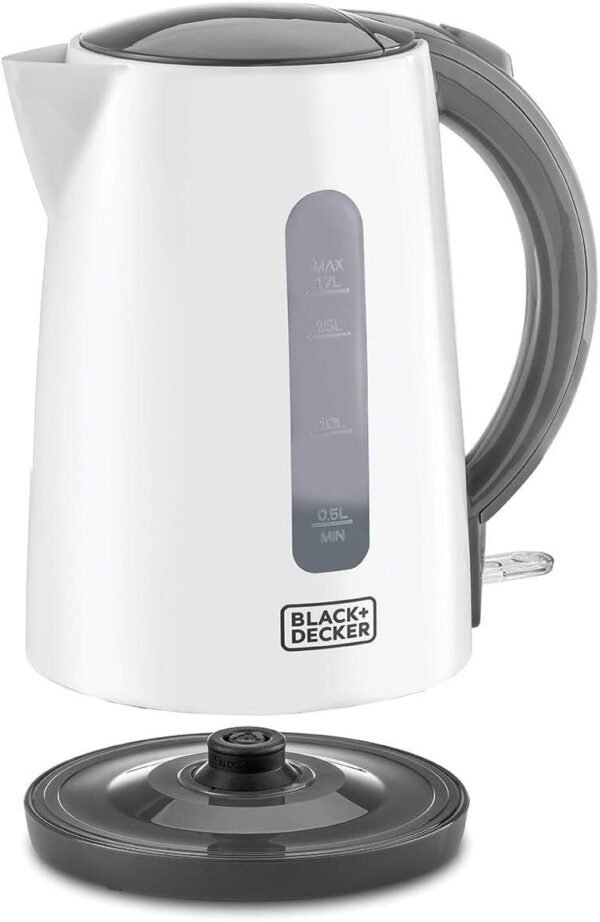 ⁦BLACK+DECKER Cordless Electric Kettle, 2200W, 1.7L Capacity, Quick Boiling, Lightweight Design, 360° Swivel Base, Auto Shut-Off, Boil-Dry Protection, Concealed Heating Plate, White - JC70-B5 Buy Online at Best Price in UAE - Amazon.ae⁩ - الصورة ⁦7⁩
