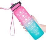 SKY-TOUCH 1L Sports Water Bottle  Motivational Water Bottle with Time Marker and Straw Leakproof Bottles for Fitness Gym and Outdoor Sports (Blue&Pink, 1pcs) : Amazon.ae: Patio, Lawn & Garden