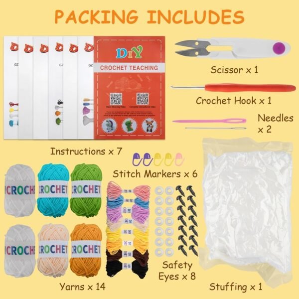 ⁦6Pcs Crochet Kit for Beginners, Crochet Animal Kits，Knitting Kit for Kids Adults with Step by Step Videos Tutorials, Knitting Kit for Kids Great Birthday Holiday Gift, DIY Keychain Pendants(Set -02)  Amazon.ae: Arts & Crafts⁩ - الصورة ⁦5⁩
