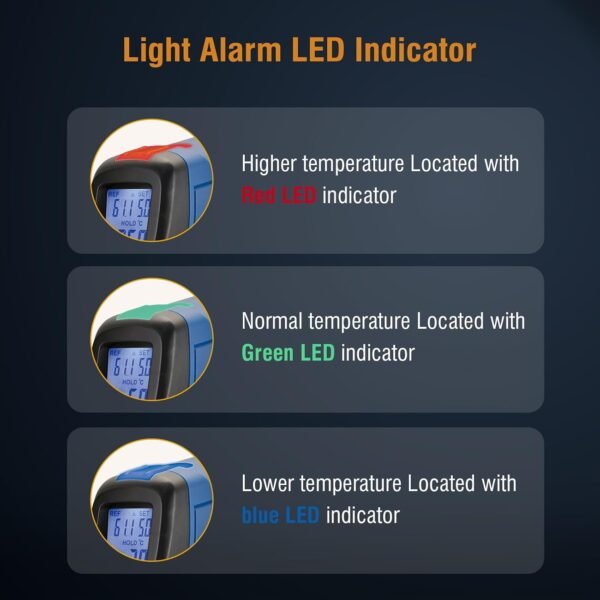 CEM Infrared Thermometer Temperature Gun,Instant Read Temperature Gun with Color Audible Alarm for Home Repair and Industrial Maintain,IR 1.0% Laser Thermal Scanner -50~380°C,Not for Use on Humans  Amazon.ae: Kitchen - Image 5