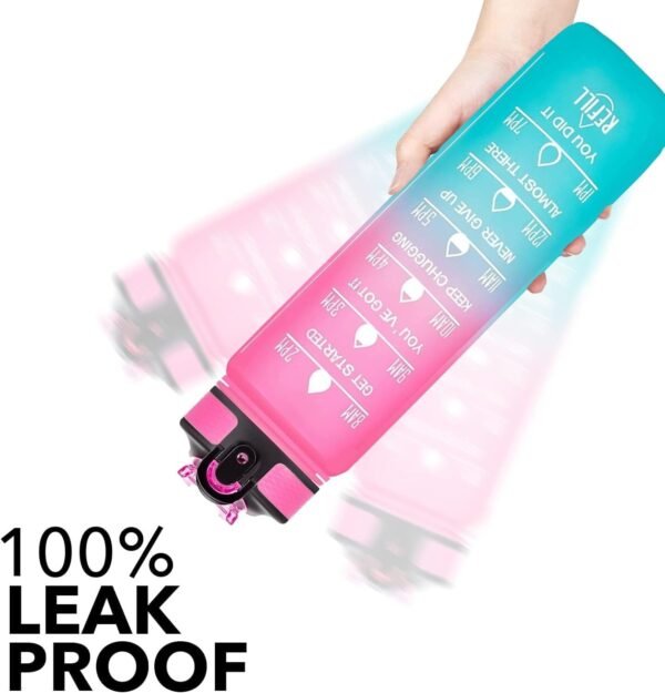 SKY-TOUCH 1L Sports Water Bottle  Motivational Water Bottle with Time Marker and Straw Leakproof Bottles for Fitness Gym and Outdoor Sports (Blue&Pink, 1pcs) : Amazon.ae: Patio, Lawn & Garden - Image 2
