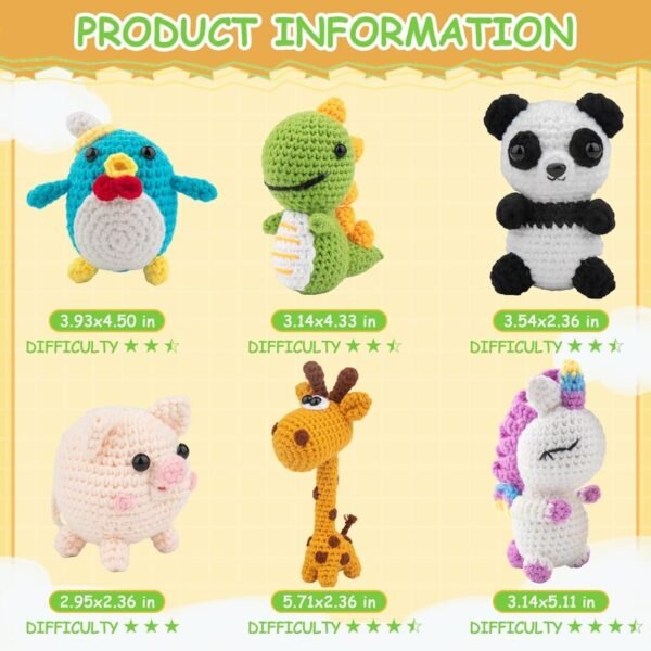 ⁦6Pcs Crochet Kit for Beginners, Crochet Animal Kits，Knitting Kit for Kids Adults with Step by Step Videos Tutorials, Knitting Kit for Kids Great Birthday Holiday Gift, DIY Keychain Pendants(Set -02)  Amazon.ae: Arts & Crafts⁩ - الصورة ⁦4⁩