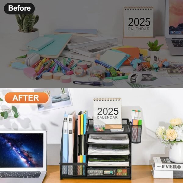 TCCHDM Desk Organizer with File Holder, Mesh Desktop Organizer and Storage with Magazine Holder for Office Supplies,5-Tier Paper Letter Tray Organizer with Drawer and 2 Pen Holder,  Amazon.ae: Office Products - Image 5