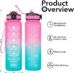 SKY-TOUCH 1L Sports Water Bottle  Motivational Water Bottle with Time Marker and Straw Leakproof Bottles for Fitness Gym and Outdoor Sports (Blue&Pink, 1pcs) : Amazon.ae: Patio, Lawn & Garden - Image 5