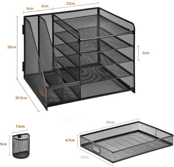 TCCHDM Desk Organizer with File Holder, Mesh Desktop Organizer and Storage with Magazine Holder for Office Supplies,5-Tier Paper Letter Tray Organizer with Drawer and 2 Pen Holder,  Amazon.ae: Office Products - Image 9