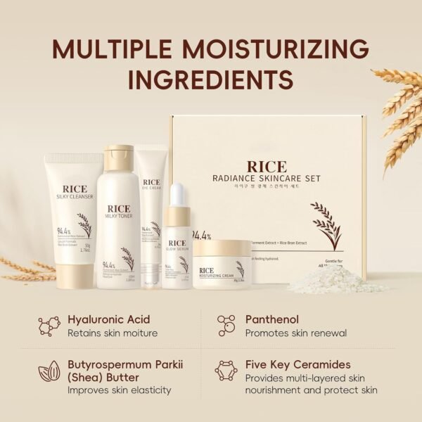 LAIKOU Rice Face Care, Pack of 5 Skin Care Women's Face Set, Travel Size Skincare with Facial Cleanser, Rice Toner, Eye Cream, Serum Moisturising Cream, for Daily Moisture & Care  Amazon.ae: Beauty - Image 7