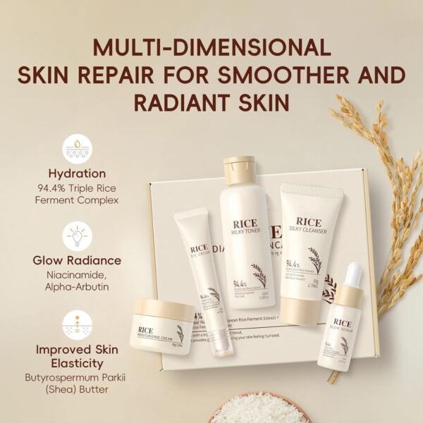 LAIKOU Rice Face Care, Pack of 5 Skin Care Women's Face Set, Travel Size Skincare with Facial Cleanser, Rice Toner, Eye Cream, Serum Moisturising Cream, for Daily Moisture & Care  Amazon.ae: Beauty - Image 11