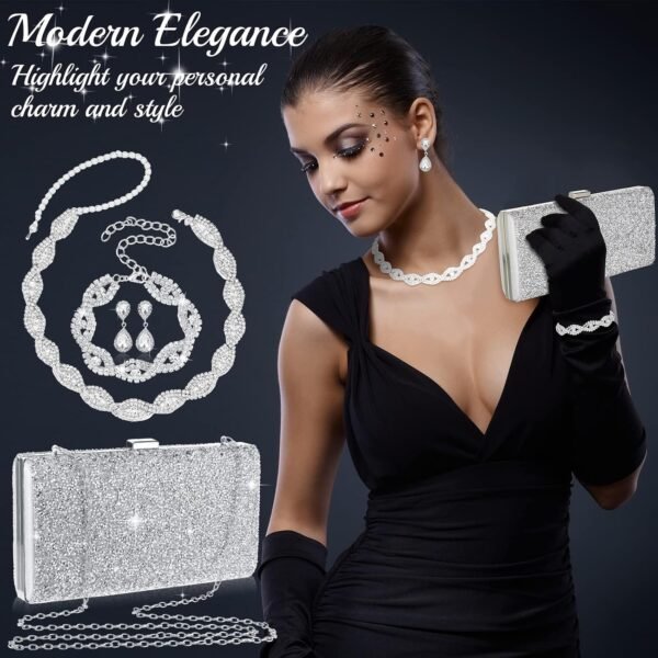 SYOSI Rhinestone Clutch Purse and 4-Piece Jewelry Set for Women | Elegant Sparkling Evening Accessories for Weddings, Bridal Events, Proms, and Formal Parties (188 characters) Buy Online at Best Price in UAE - Amazon.ae - Image 2