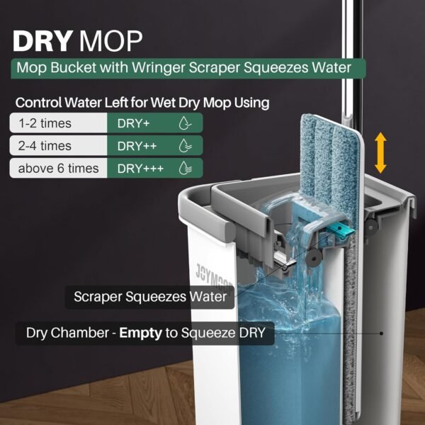 JOYMOOP - Flat Mop and Bucket with Spinner, with 3 Washable Microfiber Wipes - Wet & Dry Use, Floor Cleaning System  Amazon.ae: Industrial & Scientific - Image 3