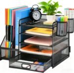 TCCHDM Desk Organizer with File Holder, Mesh Desktop Organizer and Storage with Magazine Holder for Office Supplies,5-Tier Paper Letter Tray Organizer with Drawer and 2 Pen Holder,  Amazon.ae: Office Products