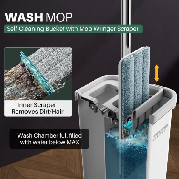 JOYMOOP - Flat Mop and Bucket with Spinner, with 3 Washable Microfiber Wipes - Wet & Dry Use, Floor Cleaning System  Amazon.ae: Industrial & Scientific - Image 11